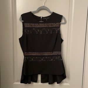 BCBG Max Azria Black Sienna Lace Peplum Blouse - L